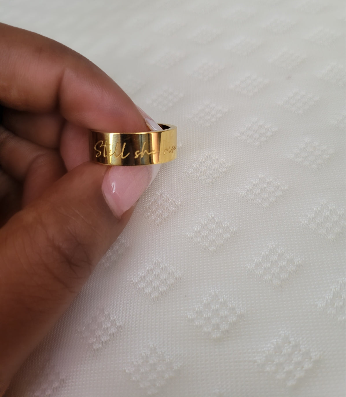 "STILL, SHE RISE" ENGRAVED RING